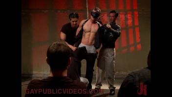 Chained up gay spanked and flogged and fucked in boiler building